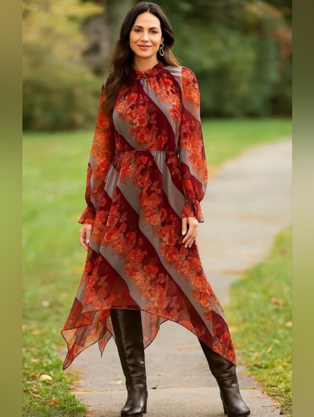 Soft Surroundings Woodland Manor Rose Floral Handkerchief Midi Dress Petite S - Picture 2 of 13